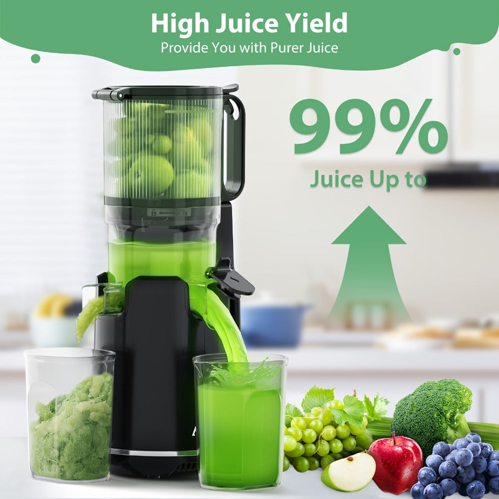 Cold Press Slow Juicer Machine with 5.3-Inch Large Feed Chute - High Juice Yield, Safety Lock, One-Click Cleaning