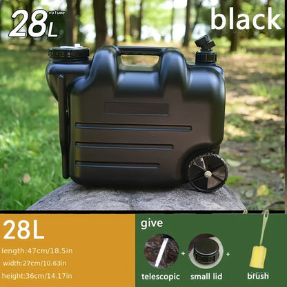 Portable Water Tank with Wheels 7.4 Gallon – Large Capacity Durable PE Square Water Container Jug for Camping, Hiking