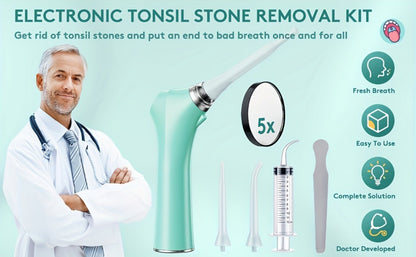 Tonsil Stone Remover Electric Vacuum Kit with LED Light – 3 Suction Modes 5X Magnifying Mirror Oral Irrigator Safe Gentle Tonsillolith