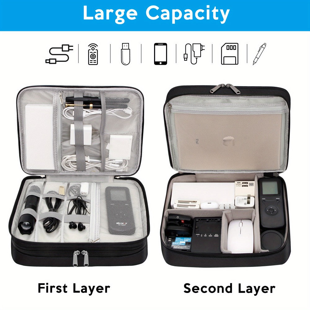 Cable Organizer Bag for Travel Double Layer, Electronics Case with Removable Dividers, Cables, Chargers