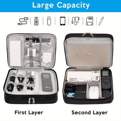 Cable Organizer Bag for Travel Double Layer, Electronics Case with Removable Dividers, Cables, Chargers
