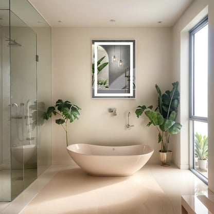 LED Bathroom Mirror with Anti-Fog, Dimmable Vanity Mirror, 3 Color Lighting Modes, Dual Light, Wall Mounted Horizontal or Vertical