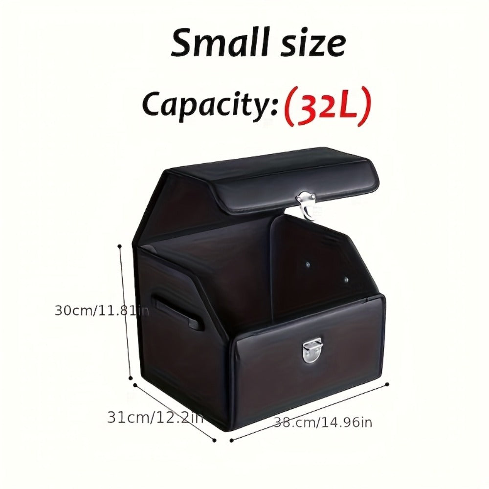 Car Trunk Organizer, Foldable PU Leather and Oxford Box with Adjustable Dividers in 12.15 Gallon or 32L Sizes