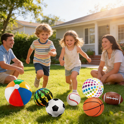 Kids Playground Balls Set 9 Pack with Air Pump – Inflatable Assorted Sports Balls for Outdoor & Indoor Play | Soccer, Basketball, Football