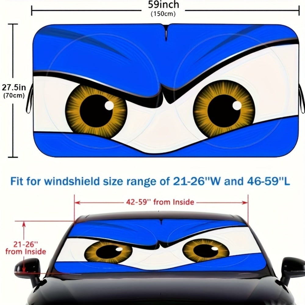 Car Windshield Sun Shade Funny Eyes Foldable UV Blocker Visor – Blue & Red Eye Styles with Reinforcement Tape for Most Cars SUVs Trucks
