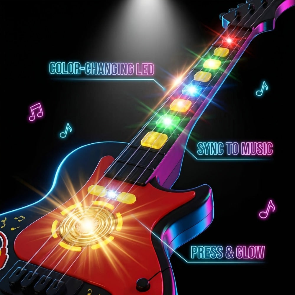 Kids Electric Guitar Toy with Microphone, Lights & Sounds, Musical Instrument Toy for Toddlers Ages 3-8