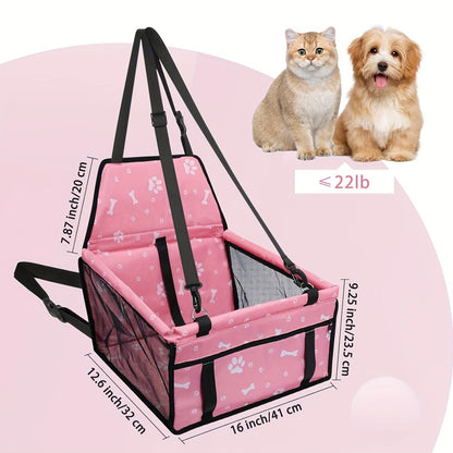 Dog Car Booster Seat for Small Dogs & Cats – Foldable Oxford Pet Car Seat Carrier with Safety Leash, Adjustable Straps, Breathable Mesh