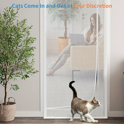 Cat Proof Door Curtain Pet Gate - Double Stitched Durable Scratch-Resistant Screen, Indoor Cat Barrier Door Cover for Doorways