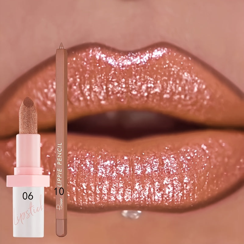 Lip Gloss Set by Pudaier with Matching Lip Liner, Glitter Finish and 10 Retained Color Pairings
