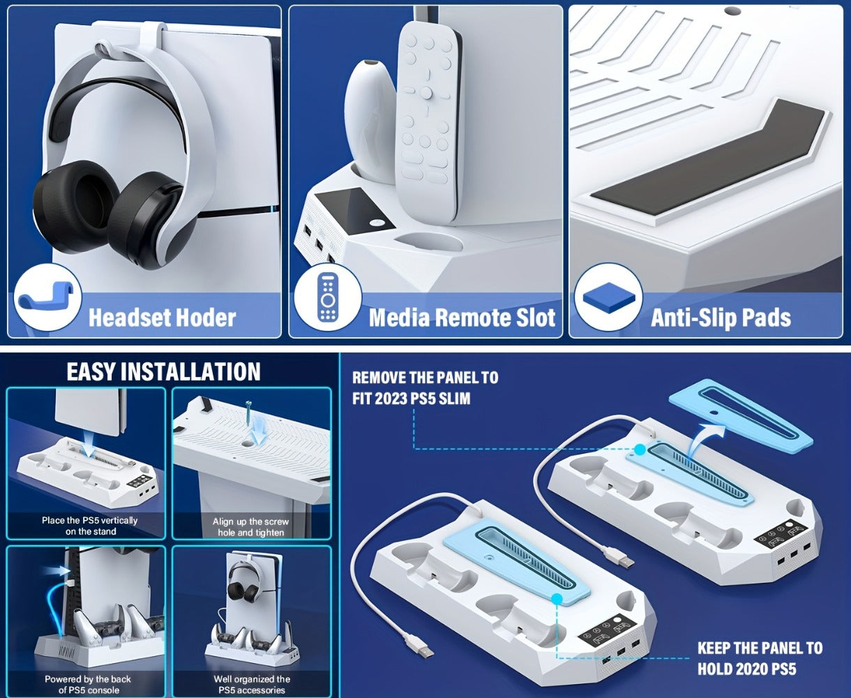 PS5 Cooling Station with Controller Charging Dock - Compatible with PS5 Slim Pro Standard Disc Digital