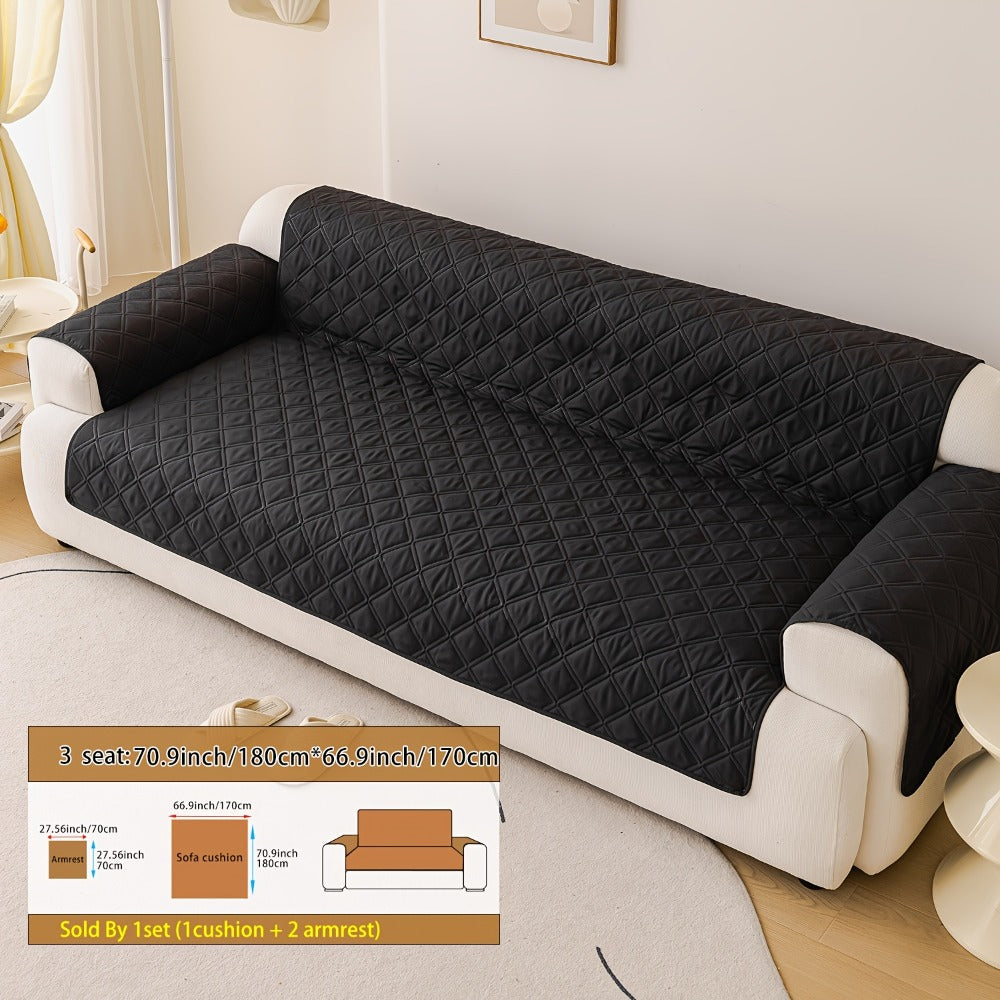Sofa Cover Three-Piece Soundwave Embossed Set with Sofa Panel, Two Armrest Covers and Backing Mat