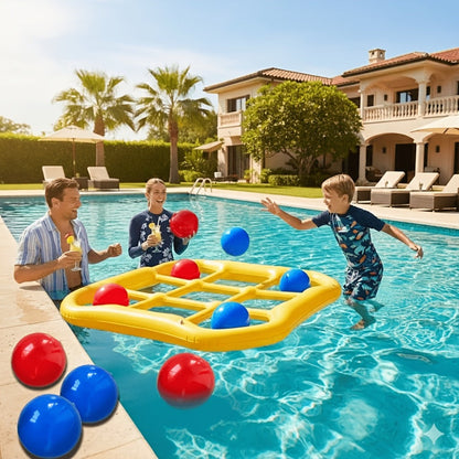 Floating Tic Tac Toe Pool Game Set for Family & Adults, Giant Inflatable Board with 10 Balls & Air Pump