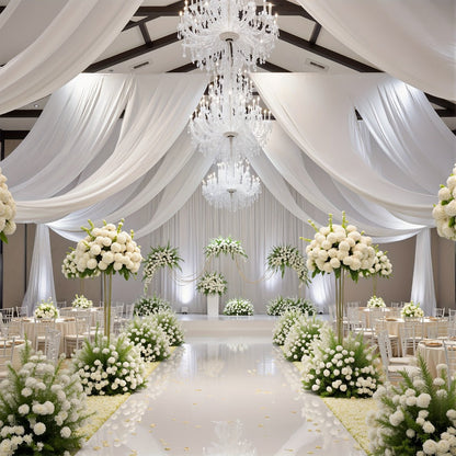 6-Pack Chiffon Ceiling Drapes for Wedding 63x118in – Sheer Polyester Backdrop Curtains with Rod Pockets for Wedding Arch, Party Stage