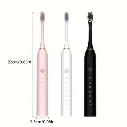 Rechargeable Electric Toothbrush with 6 Cleaning Modes & Smart Timer, USB Sonic Toothbrush for Adults