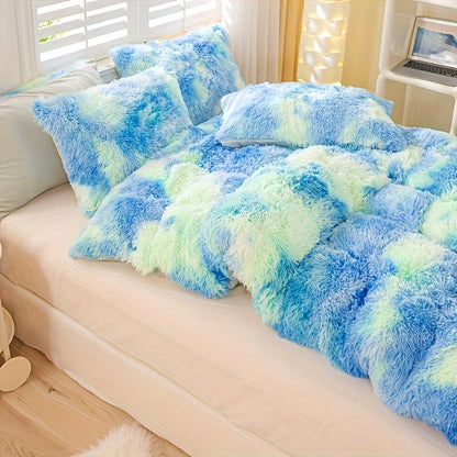 Plush Duvet Cover 100% Polyester Soft Warm Zipper Closure Cozy Bedroom Bedding Twin Full Queen King Solid Tie Dye 14 Colors for Bedroom