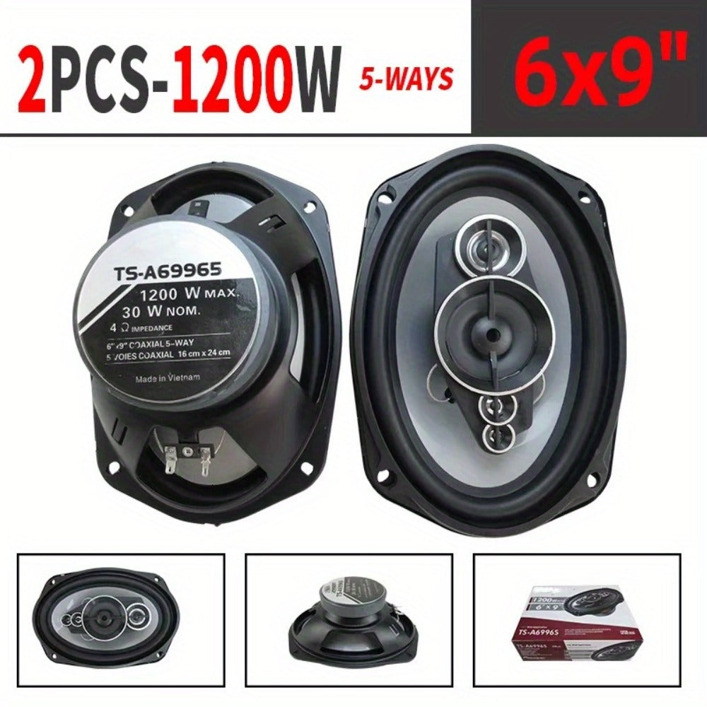 1200W 5-Way Coaxial Car Speakers 6x9 Inch – HiFi Full Range 44Hz-25kHz, 4-Ohm, 89dB Sensitivity, Universal 12V Fit for Car Door Stereo Audio