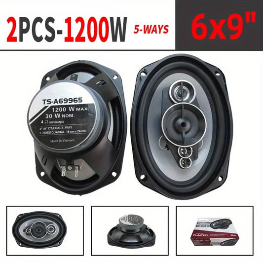 1200W 5-Way Coaxial Car Speakers 6x9 Inch – HiFi Full Range 44Hz-25kHz, 4-Ohm, 89dB Sensitivity, Universal 12V Fit for Car Door Stereo Audio