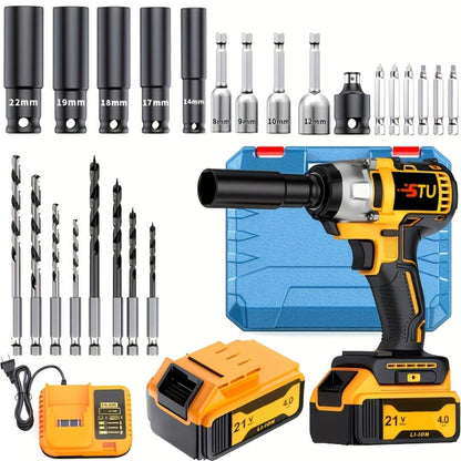 Impact Drill Set 21V Cordless with Drill Bit Accessories, Toolbox & Charger, Wireless Impact Wrench Drill