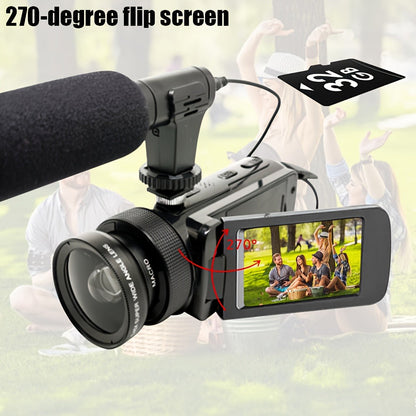 Digital Video Camera HD 1080P with Flip Screen & External Microphone, 16MP 16X Zoom Compact Camcorder for Family