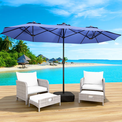 Patio Umbrella 15x7.5FT Double-Sided Style with Crank and Four Blue, Red, Khaki or Lake-Blue Options