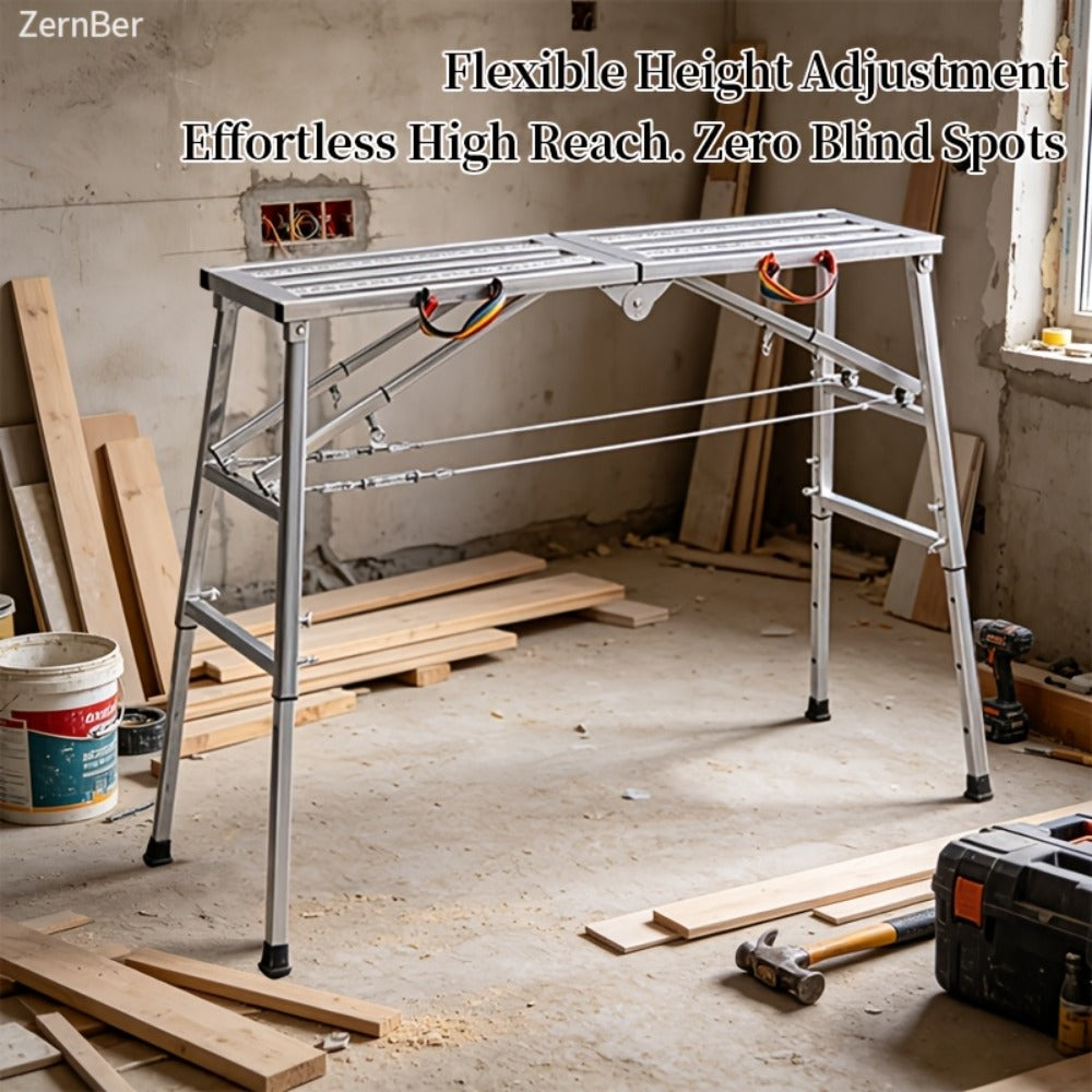 Folding Scaffold Step Stool Adjustable Height 39-79" Portable Steel Work Platform for Home Renovation Painting Car Washing RV Cleaning