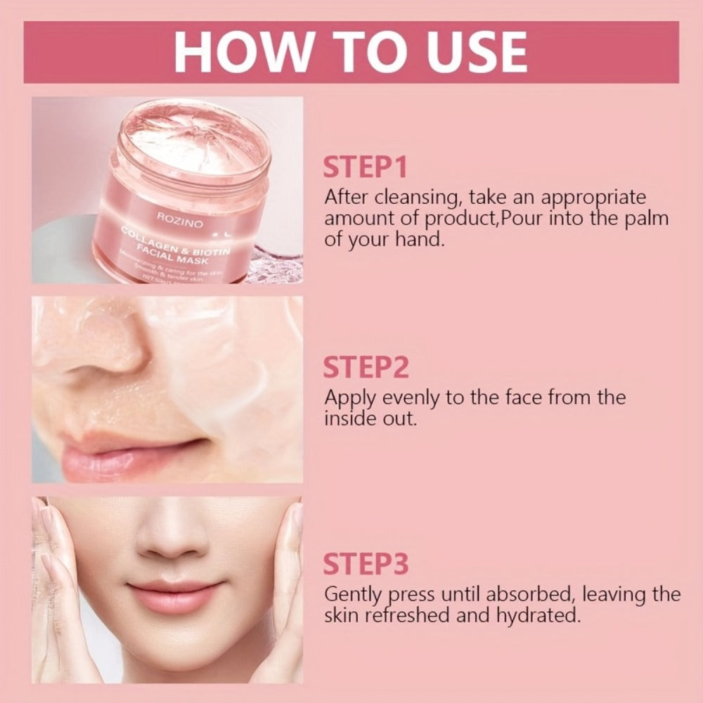 Face Mask Cream 50g Biotin Collagen Day & Night for Plump Smooth Younger-Looking Skin, Skincare Gift for Women