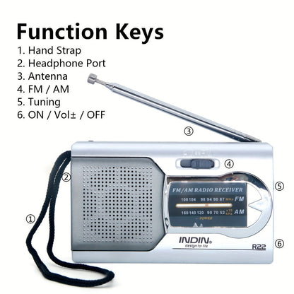 Portable AM FM Shortwave Radio with VFD Display, 21-Inch Antenna Long-Range Reception, AA Battery or DC Powered