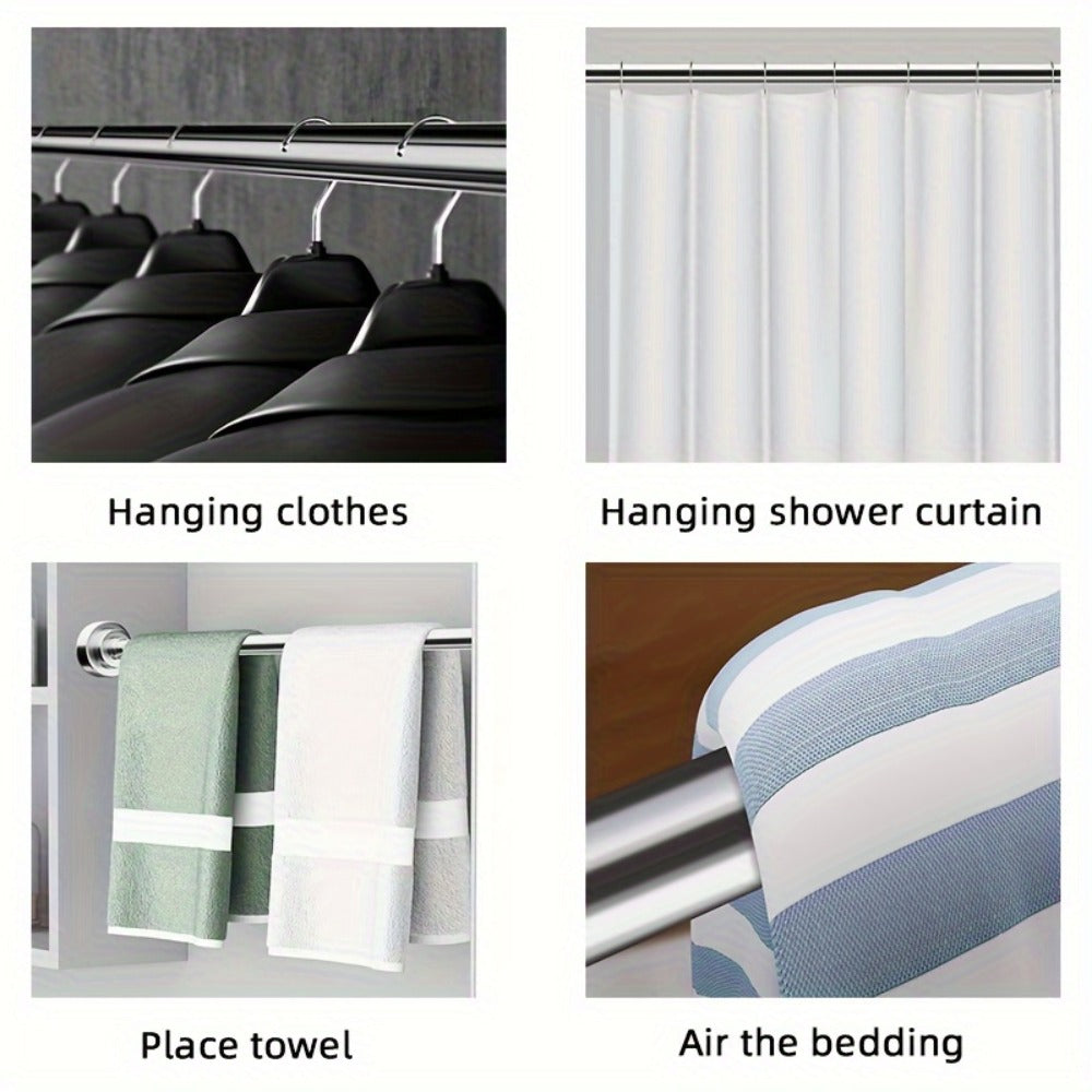 Tension Rod Stainless Steel No Drill – Adjustable Curtain Rod for Wardrobe Bathroom Bedroom, Clothes Drying Rod, Multiple Sizes & Colors