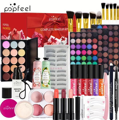 Full Face Makeup Kit All-in-One Complete Beauty Set with Foundation Blush Eyeshadow Palette Mascara & Brush