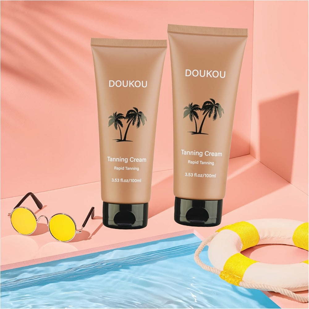 Sunless Self-Tanning Cream 100ml in Squeeze Tube with Light, Medium and Deep Shade Application Graphic
