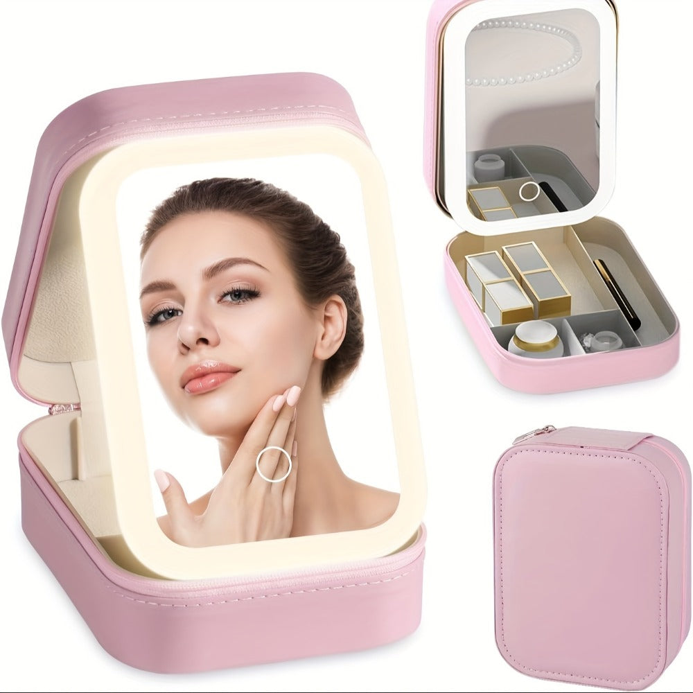 Lighted Makeup Case with LED Mirror & Cosmetic Organizer – 1200mAh Rechargeable USB Travel, for Makeup, Travel and Everyday Vanity Use