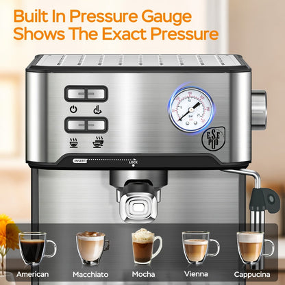 20 Bar Espresso Machine 950W, Stainless Steel Espresso & Cappuccino Latte Maker with Steam Wand Milk Frother