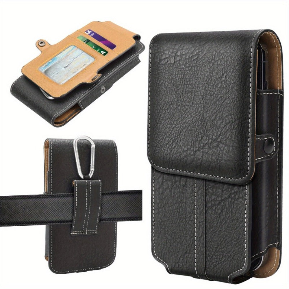 Phone Holster Belt Clip PU Leather Universal Waist Pouch 5.2–7.2 Inch – Vertical Carry Case with Metal Clip & Belt Loop for iPhone 16 15 14