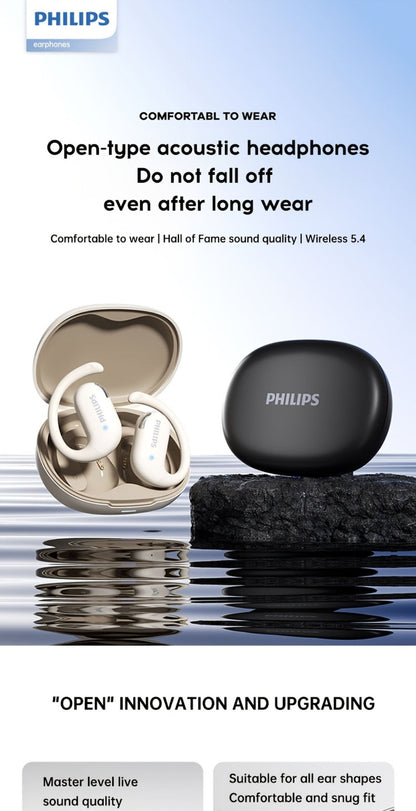 Philips TAT2739 Open Air Earbuds Wireless Bluetooth 5.3 Ear Hook Headphones with Wireless Charging Case