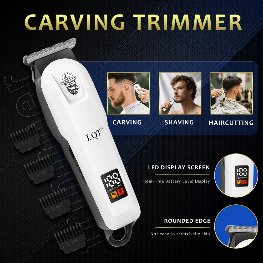 LQT White Hair Clipper Set with Digital Displays, USB Charging and Choice of 2-, 3- or 4-Piece Kits
