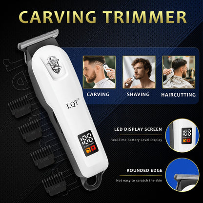 LQT White Hair Clipper Set with Digital Displays, USB Charging and Choice of 2-, 3- or 4-Piece Kits