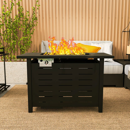 Propane Fire Pit Table Outdoor 50, 000 BTU Gas Fire Table with Lid Lava Rocks & Cover for Patio Backyard Deck Black Brown 40"/44"