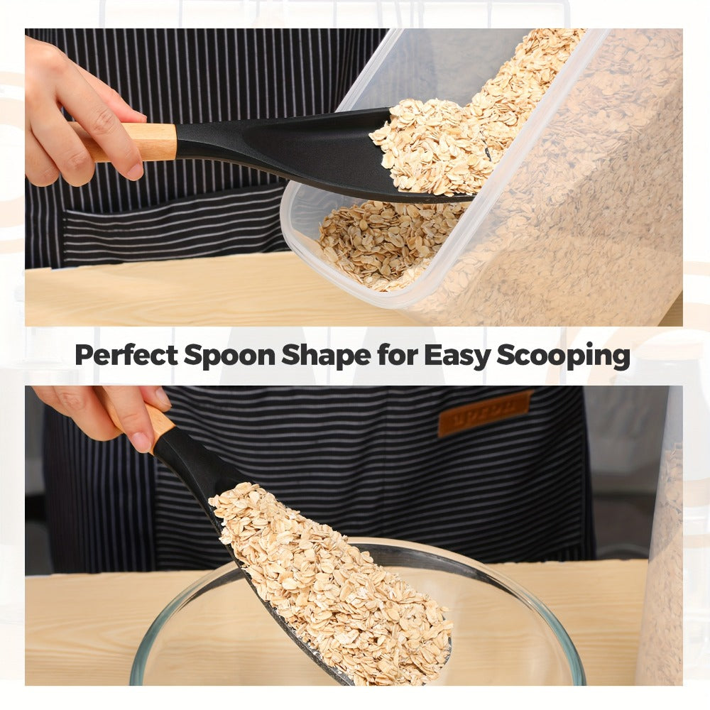 Silicone Cooking Spoon with Wooden Handle 12 Inch – Heat Resistant Nonstick Safe Kitchen Spoon for Cooking Serving Mixing Scraping