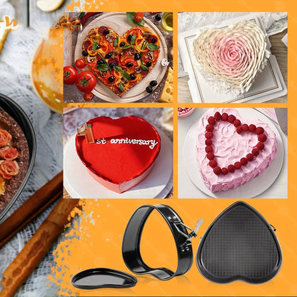 Springform Cake Pan Set 6pcs 7 8 9 10 11 Inch Heart Round Square Nonstick Removable Bottom for Entryways, Bedrooms and Living Spaces