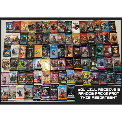 Card Game Three-Pack Random Booster Bundle with Assorted Set Selection and Multiple Wrapper Designs +