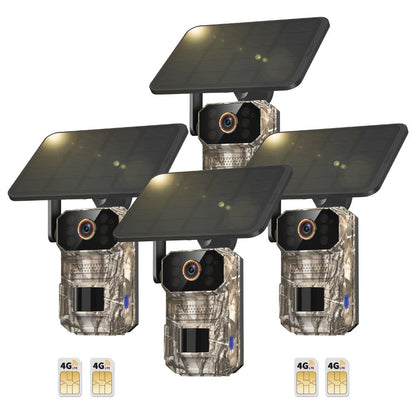 4G LTE Cellular Trail Camera with Solar Panel, 4K Wildlife Monitoring Camera, PIR Motion Sensor, Infrared Night Vision