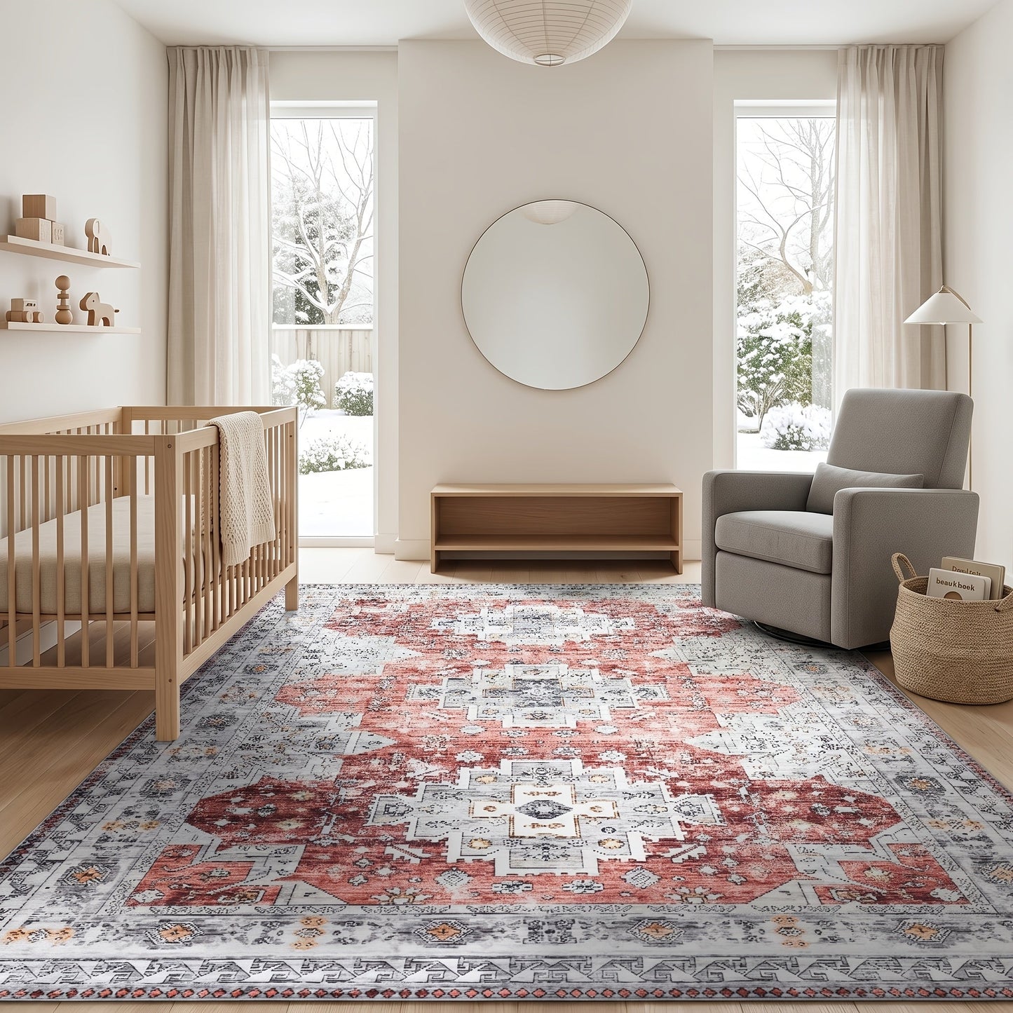 Area Rug 8x10 Floral, Forest and Geometric Print Collection with Six Machine-Washable Options