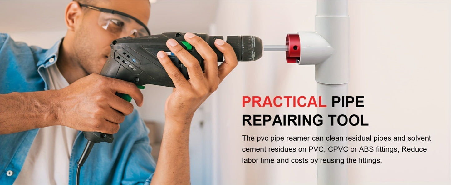 PVC Pipe Reamer Kit 8pcs – Fitting Saver for SCH 40 Plastic Pipe, Aluminum Alloy Body with 11.5" Hex Shaft