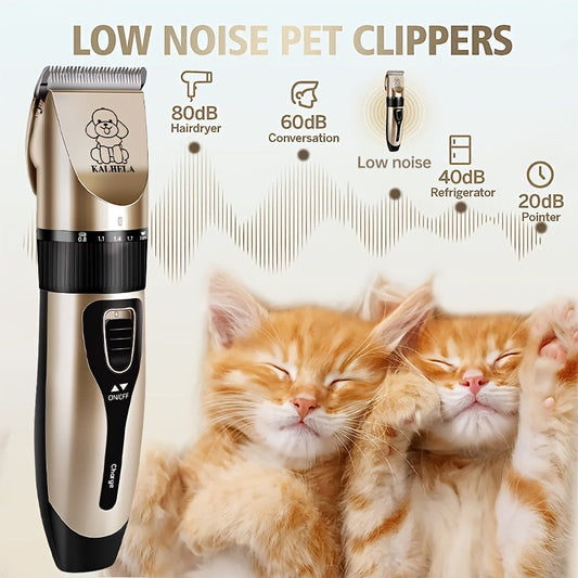 Pet Hair Clipper Kit, KALHELA USB-Rechargeable Trimmer with Ceramic Blade and Eight Color or Accessory Options