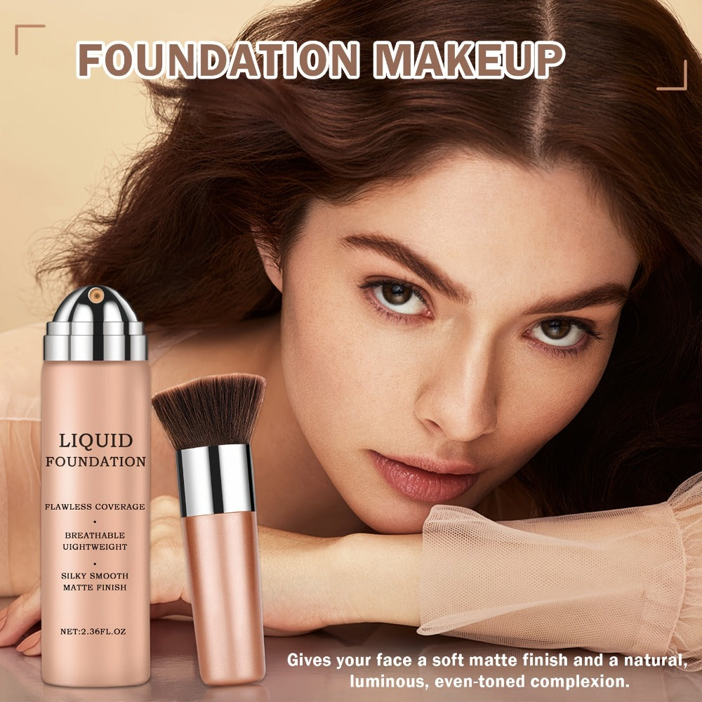 Three-Piece Spray Foundation, Face Primer and Brush Set with 70ml/40ml Bottles in Three Shades