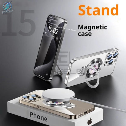 Magnetic iPhone Case Electroplated PC Shockproof Clear Back U-Shield Kickstand Lens Protector for iPhone 17 Pro Max 17 Pro 17 Air 17 16 15
