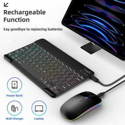 Wireless RGB Backlit Gaming Keyboard and Mouse Combo with Mouse Pad, 10-Inch Portable Keyboard Mouse Set for PC iOS Android Tablets