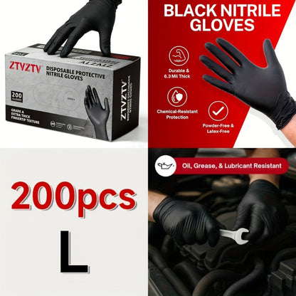 ZTVZTV Black Nitrile Disposable Gloves in 200-Piece Packs with Four Size Options from S to XL