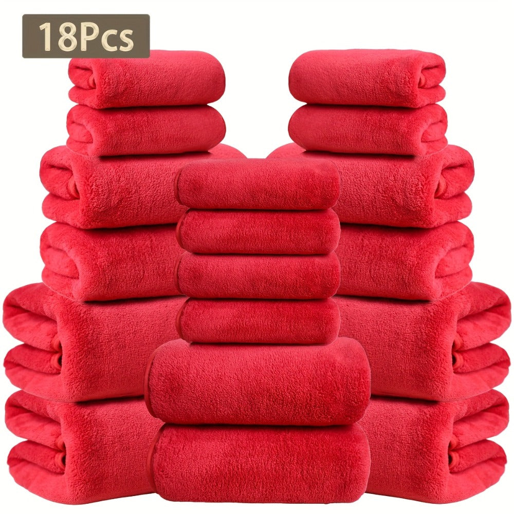 Eighteen-Piece Bath Towel Set with Four Bath Towels, Four Hand Towels and Ten Washcloths in 16 Colors