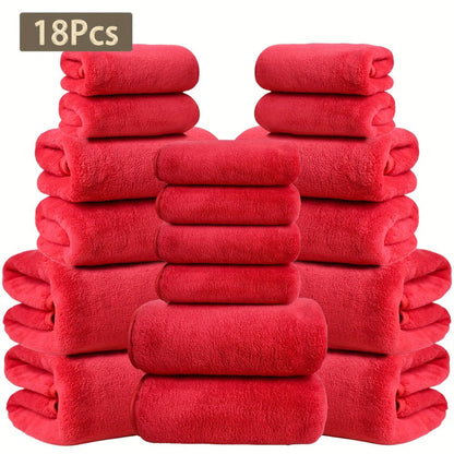 Eighteen-Piece Bath Towel Set with Four Bath Towels, Four Hand Towels and Ten Washcloths in 16 Colors